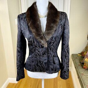 Vertigo Paris Blazer Y2K Brocade Brown Black Faux Fur Collar La Ville (M)